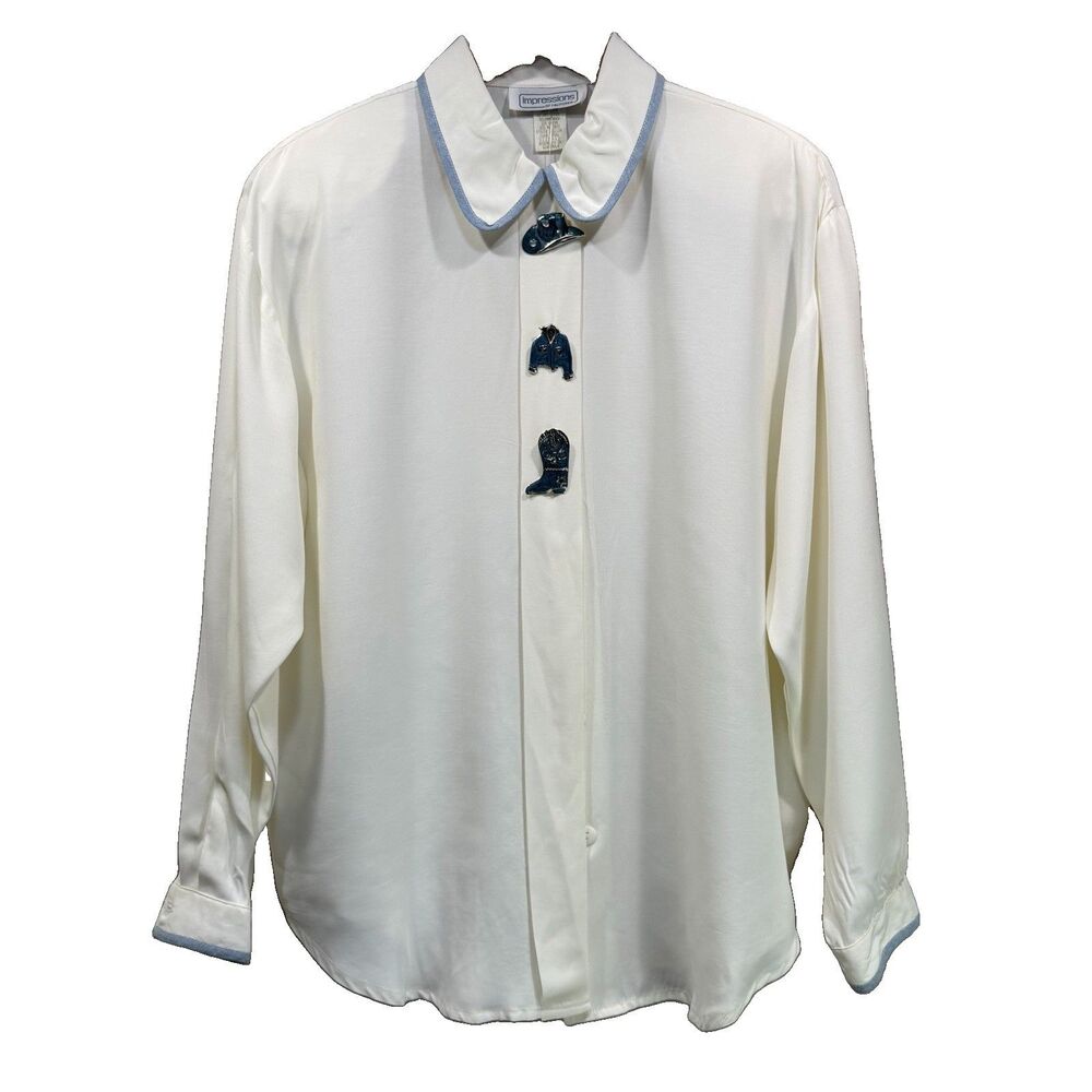 IMPRESSIONS OF CALIFORNIA Size 12 Western Theme Charm Button Down Shirt Cream
